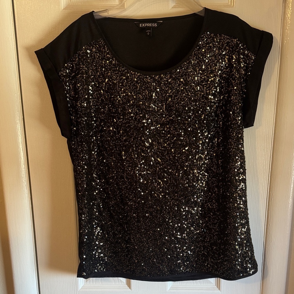 Express Black Sequin Blouse
